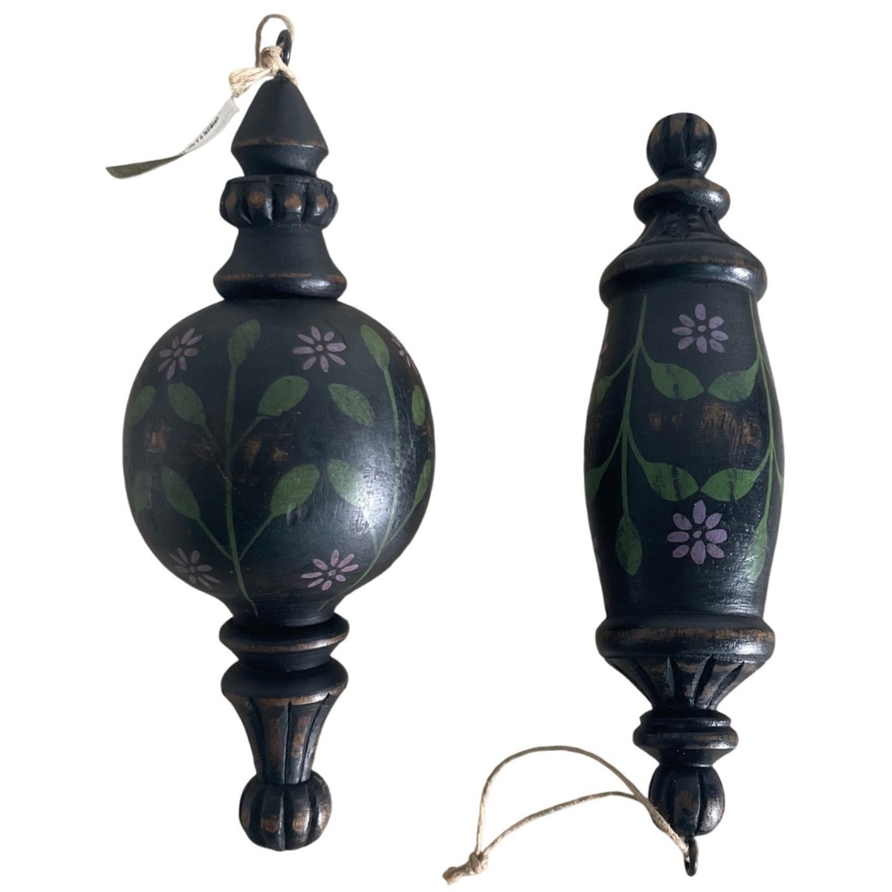 Seasons of Cannon Falls Midwest Wood Finial Christmas Ornaments Floral Set of 2‎
